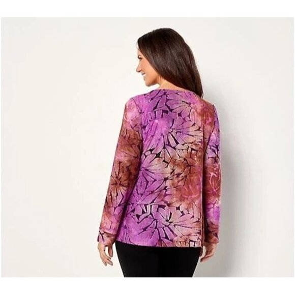 NWT Attitudes by Renee Global Illusions Burnout Overlay Knit Top Fuchsia XL - Picture 3 of 16